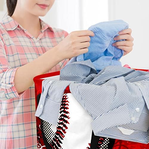 ספורט בייסבול הדפסת רקע אדום סל כביסה מתקפל, 60 ליטר סלי כביסה עמיד למים סל כביסה צעצועי בגדים אחסון לחדר שינה בחדר האמבטיה במעונות