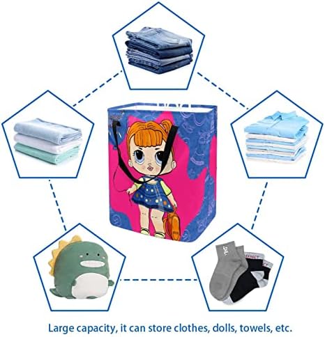 בובת ילדה חמודה הדפסת סל כביסה מתקפל, סלי כביסה עמידים למים 60 ליטר אחסון צעצועי כביסה לחדר שינה בחדר האמבטיה במעונות