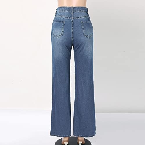 מכנסי התלקחות לנשים ז'אן ג'ינס מכנסי מכנסי ג'ינס רחבים מותניים בתוספת מכנסיים טרנדיים בגודל נשים בצבע אחיד בתחתית פעמון