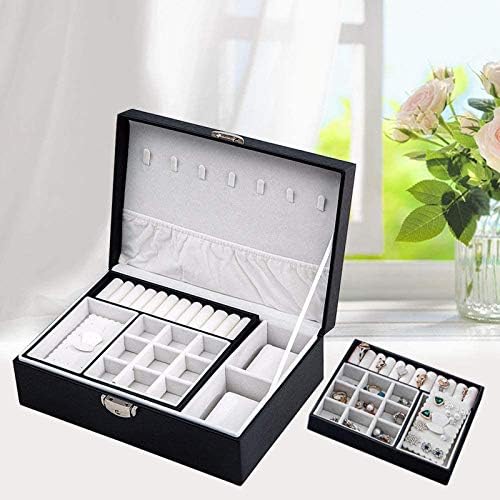 קופסת תכשיטי עור Hewady עם קופסת אחסון למנעול לתיבת שעון תכשיטים דו-שכבתית, קופסת אחסון לתכשיטים תכשיטים