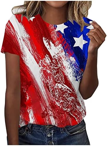 חולצת טריקו 4 ביולי נשים חולצות דגל אמריקאי מככבות פסים צמרות שרוול קצר ארהב יום עצמאות ארהב