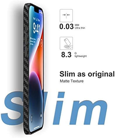 מארז Memumi תואם לאייפון 14 2022 Ultra Slim 0.3 ממ תבנית סיבי פחמן תואמת כיסוי אחורי תואם לאייפון 14 עיצוב מינימליסטי דק עם עמיד בפני