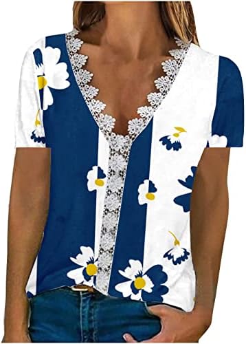 נשים V צוואר תחרה לקצץ עליון קיץ מזדמן שרוול רופף חולצות חולצות חולצות אלגנטיות טוניקה