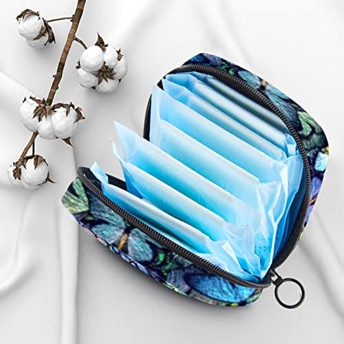 שקית אחסון מפיות סניטרית של Oryuekan, שקיות רוכסן משטחיות ניידות לשימוש חוזר, כיס אחסון טמפון לנשים, רטרו פרפר יפהפה סגול כחול