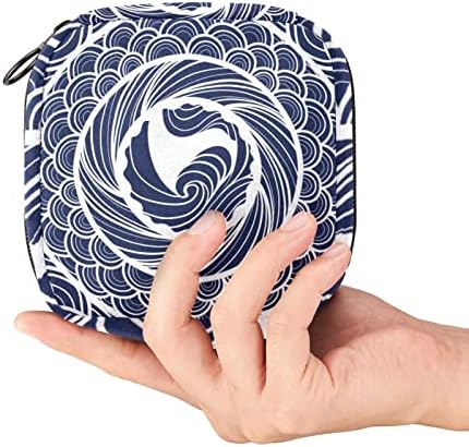 מפית סניטרית אחסון תיק, נייד תקופת תיק עבור נשים בנות וסת כוס פאוץ, יפני סגנון חיל הים כחול גל עגול בציר