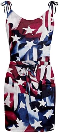 4 ביולי שמלה לנשים קיץ ארה ב דגל טנק שמלה עם כיסים אלסטיים מותן שרוולים צווארון שמלות קיץ מיני