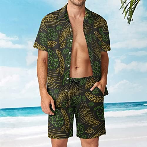 דפוס מלט וקונוס הופ לגברים הוואי הגברים הכפתור חולצות עם שרוול קצר ומכנסיים תלבושות חוף קיץ רופפות אימונית מתאימה
