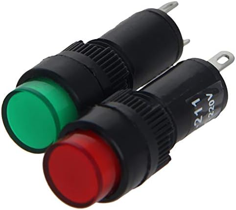 Othmro 220V מחוון LED מפלסטיק מנורת אות 10 ממ קוטר אדום + לוח צבע ירוק הרכבה על בסיס LED מבוסס אור LED NXD-21 אורך 35 ממ 20 יחידות