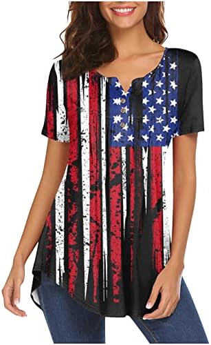 חולצות דגל אמריקאיות גדולות של נשים בוטון בוטון קפלים צמרות קפלים