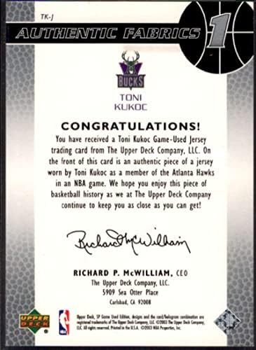 כרטיס טוני קוקוק 2003-04 משחק SP השתמש בדים אותנטיים TKJ