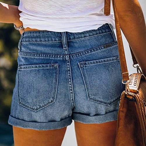 קיץ לנשים אמצע עליית מכנסיים קצרים נמתחים קרועים ג'יין מכנסיים קצרים במצוקה מזדמנת מכנסיים קצרים טרנדיים סקסים ג'ינס קצרים