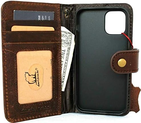 ג ' אפו אמיתי רך כהה עור מקרה לאייפון 12 מיני ספר ארנק כיסוי יוקרה אשראי כרטיסי חריצים מחזיק כפתור סגירת רצועת בציר מזהה חלון בעבודת יד