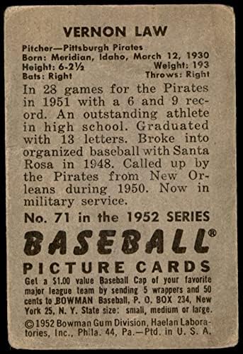 1952 Bowman 71 Vern Law Pittsburgh Pirates Cards's Dean 2 - שודדי ים טובים