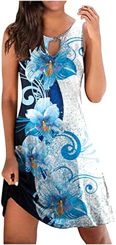 קיץ שמלות לנשים 2023 סיבתי חור מנעול צוואר חוף שמלה ללא שרוולים פרחוני מודפס חופשת מידי נדנדה זורם שמלה קיצית